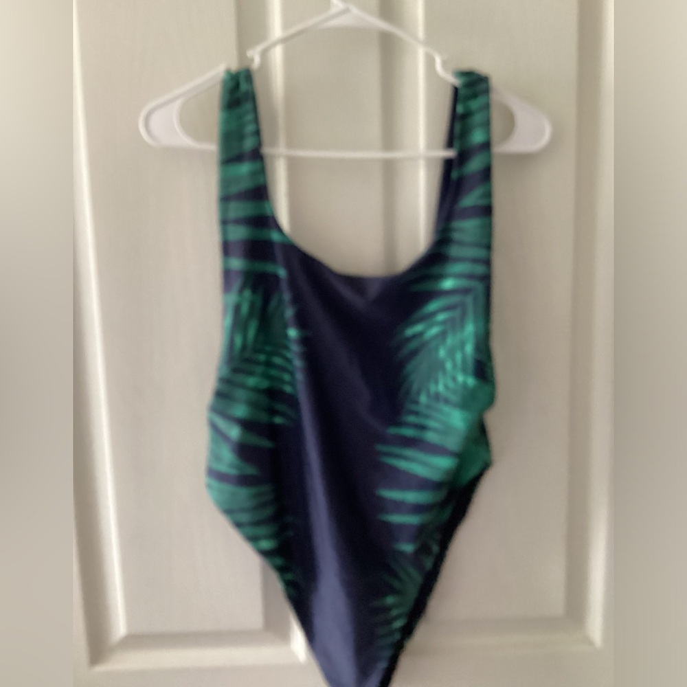 Aerie Green and Blue Palm Print One Piece Swimsuit